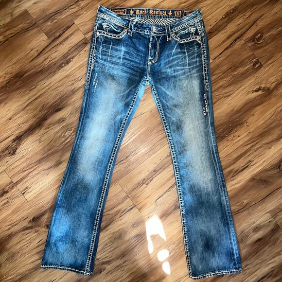 Mid Rise Rock Revival Jeans Gloria Boot Cut Size 30 Style E8446BL Sequin Studded - Picture 5 of 15